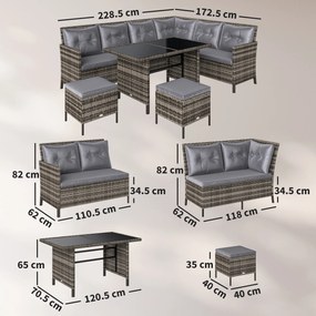 Outsunny Set mobilier grădină din ratan PE, pentru 5 persoane, perne detașabile, Gri, Maro | Aosom Romania