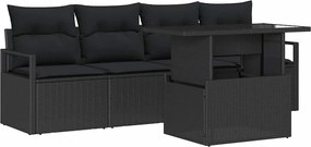vidaXL Set de canapele pentru grădină cu pernă 5 pcs Negru Rattan poli
