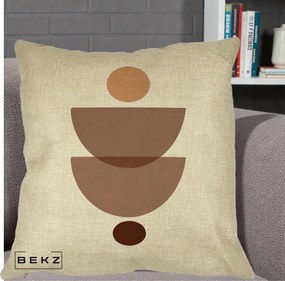 Perna Decorativa Geometric Boho Semicercuri Brun, 40x40 cm, Crem, Husa Detasabila, Perna Inclusa, BEKZ®