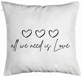 Perna Decorativa, Model All we need is Love, 40x40 cm, Alb Murdar, Husa Detasabila, Burduf