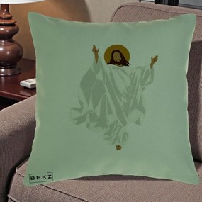 Perna Decorativa Iisus Hristos Invierea Silueta Minimalista, 40x40 cm, Verde, Husa Detasabila, Perna Inclusa, BEKZ®