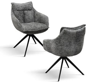 PAZZO DESIGN Set de 2 scaune Gastone gri cu tapițerie din material textil și picioare metalice | Aosom Romania