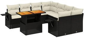 3271679 vidaXL Set mobilier de grădină cu perne, 9 piese, negru, poliratan