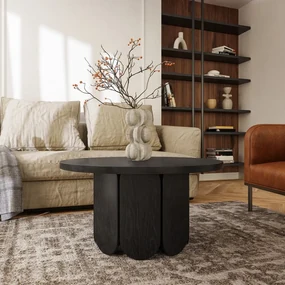 Măsuță de cafea neagră rotundă cu aspect de lemn de stejar ø 78 cm Soft – Woodman