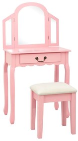 vidaXL Masă toaletă cu taburet, roz, 65x36x128 cm, lemn paulownia, mdf
