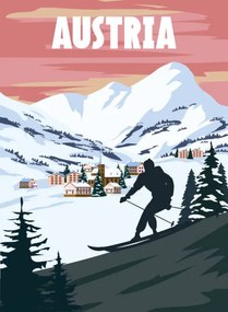 Ilustrație Austria Ski resort poster, retro. Alpes, VectorUp