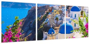 Tablou - Santorini, Grecia (cu ceas) (90x30 cm)