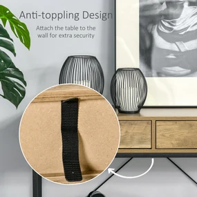 Masă Consolă Vintage HOMCOM din Metal și Lemn, Design Elegant cu 2 Sertare și Raft, Maro, pentru Living, Sufragerie | Aosom Romania
