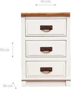 Noptiera, L45 36 H70 cm, alb antichizat natur, lemn masiv