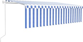 vidaXL Copertină retractabilă automat cu stor, albastru&alb, 5x3 m