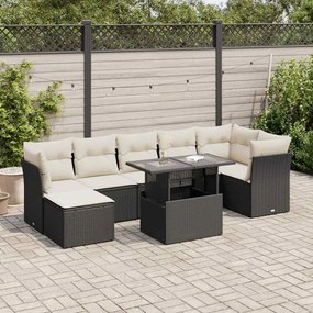 3326197 vidaXL Set mobilier de grădină cu perne, 8 piese, negru, poliratan