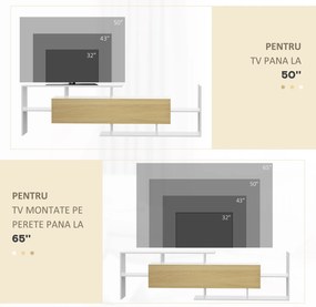 HOMCOM Dulap TV cu Raft de Perete, Rafturi Deschise și Dulăpior din Lemn, Mobilier TV Modern, 153,6x25x42 cm, Alb | Aosom Romania
