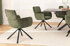 Set de 2 scaune pivotante, Metal Negru, Chenille Verde, UNIQUE A-46320 VC