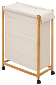 Cos de rufe ingust pe roti, sac textil si cadru din bambus, 55 x 28 x 80 cm