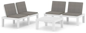 3059827 vidaXL Set mobilier de grădină cu perne, 3 piese, alb, plastic