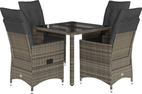 vidaXL Set mobilier de grădină cu perne, 5 piese, gri, poliratan