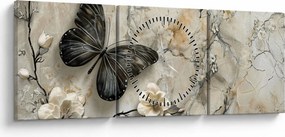 Tablou - Marmură de fundal cu fluturi (cu ceas) (90x30 cm)
