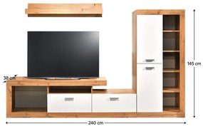 Camera de zi living , pal alb stejar wotan, 240 cm lungime, rafturi, canturi abs 240 cm, stejar wotan/alb, Pal