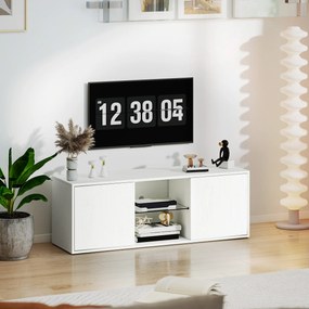 HOMCOM Mobilier Porta TV până la 55", Mobilier TV Suspendat sau pe Podea de 120 cm cu Uși Soft Close, Orificiu pentru Cabluri și Raft din Sticlă, pentru Sufragerie și Salon, Alb Efect Lemn | Aosom Romania