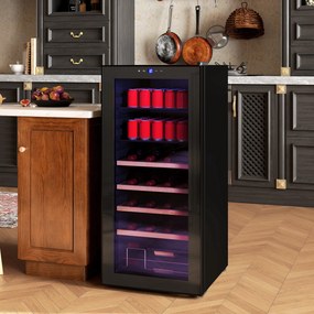 HOMCOM Vitrină Frigorifică pentru Vinuri 20 Sticle 92L, Temperatura Reglabilă 5-18℃, Frigider Vinuri Silențios cu Sticlă Anti-UV, Rafturi, Compresor, Display Touch și LED, Clasa G | Aosom Romania
