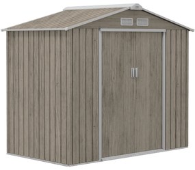 Outsunny Căsuță de Grădină pentru Unelte cu Orificii de Aerisire și Dublă Ușă Culisantă cu Blocare, 213x130x185 cm, Maro | Aosom Romania