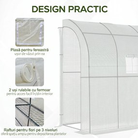 Outsunny 7' x 3' x 7' Outdoor Walk-In Greenhouse, Plant Nursery with Roll-up Windows, PE Cover, and 3 Wire Shelves, White | Aosom Romania