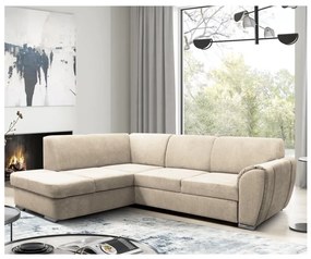 Colțar extensibil în L SERPA, cu ladă de depozitare, variantă stânga, bej