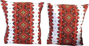 Set 2 perne decorative Casa Gino®, dimensiuni 40X40 cm, pentru living, bucatarie si dormitor, bumbac 100%, Motive traditionale si Rosu