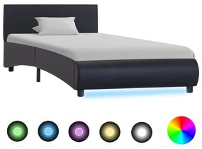 285480 vidaXL Cadru de pat cu LED, negru, 90 x 200 cm, piele ecologică