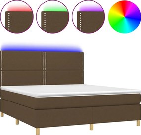 vidaXL Pat cu arcuri, saltea și LED, maro închis, 180x200 cm, textil