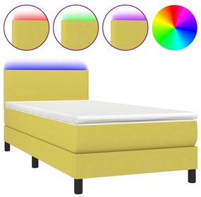 3132956 vidaXL Pat cu arcuri, saltea și LED, verde, 80x200 cm, textil