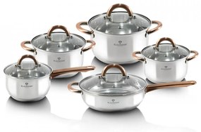 Set oale si tigai otel inoxidabil (10 piese) cu manere Rose Gold (Cupru) Gourmet Line Blaumann BL 3420