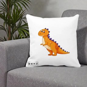 Perna Decorativa T-Rex Portocaliu, 40x40 cm, Alba Mata, Husa Detasabila, Perna Inclusa, BEKZ®