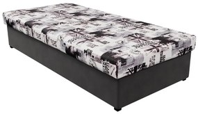 Pat NOE 90x200 cm cu saltea cu arcuri și spațiu de depozitare, gri/negru