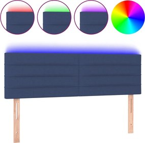 vidaXL Tăblie de pat cu LED, albastru, 144x5x78/88 cm, textil