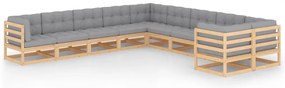 vidaXL Set mobilier grădină cu perne, 10 piese, lemn masiv de pin