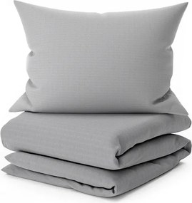 Set lenjerie de pat creponata DENYX BLEND gri, buzunar hotel + Cearsaf Jersey 90 x 200 cm gri inchis, pat single