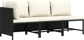 vidaXL Set mobilier de grădină cu perne, 3 piese, negru, poliratan