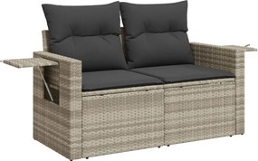 vidaXL Canapea de grădină cu perne, 2 locuri, gri deschis, poliratan