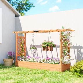 Outsunny Jardinieră înălțată cu spalier lateral și superior, jardinieră cu orificii de drenaj, 200x44x113,5cm, lemn natural | Aosom Romania