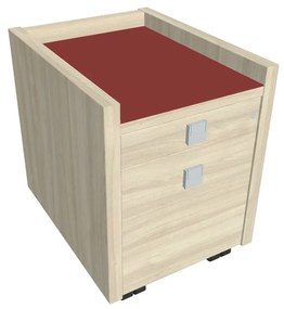 Comodă mobilă Verno 47 x 60 cm cu sticlă, 2 sertare, salcâm / roșu