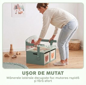 AIYAPLAY Bancă 3 în 1 pentru jucării copii, convertibilă în masă și scaun, cu 2 compartimente, imprimeu ursuleț, verde | Aosom Romania