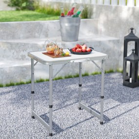 Outsunny Masă de Camping Pliabilă, Masă Universală, Masă de Transport pentru Grădină, Masă Pliabilă Reglabilă, Aluminiu + MDF Alb 60 x 45 x 47,5/64 cm | Aosom Romania