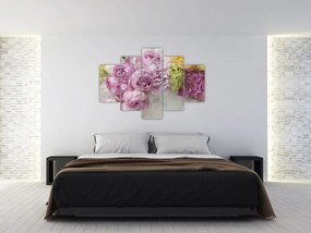 Tablou - Flori pe perete culorile pastel (150x105 cm)
