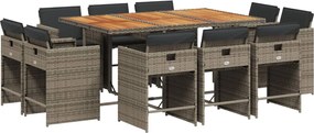 vidaXL Set mobilier de grădină cu perne, 11 piese, gri, poliratan