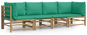 3155152 vidaXL Set mobilier de grădină cu perne verzi, 4 piese, bambus