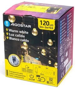 Aigostar - Ghirlandă luminoasă LED pentru exterior, 120 LED/6W/230V/8 funcții, 3x0,6 m, IP44, alb cald + telecomandă