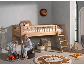 Pat pentru copii în culoare naturală înalt din lemn de stejar 90x200 cm Forrest – Vipack