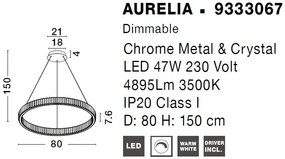 Lustra LED suspendata , dimabila, cristal design elegant AURELIA crom 80cm