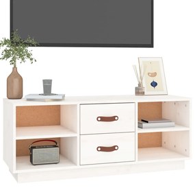 Comoda TV, alb, 100x34x40 cm, lemn masiv de pin